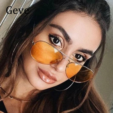 Classic Brand Women's Pilot Sunglasses Luxury Metal Frame Oversized Yellow Ladies Sunglasses Vintage Gradient Eyewear Oculos