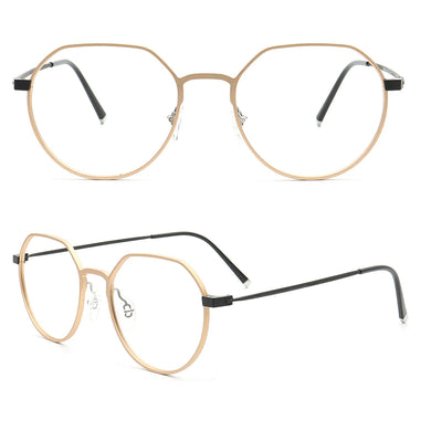 Classic Men Round Glasses Frames Women Aluminum Titanium Optical Eyeglasses Frames Full Rim Modern Metal Spectacles Gold Eyewear