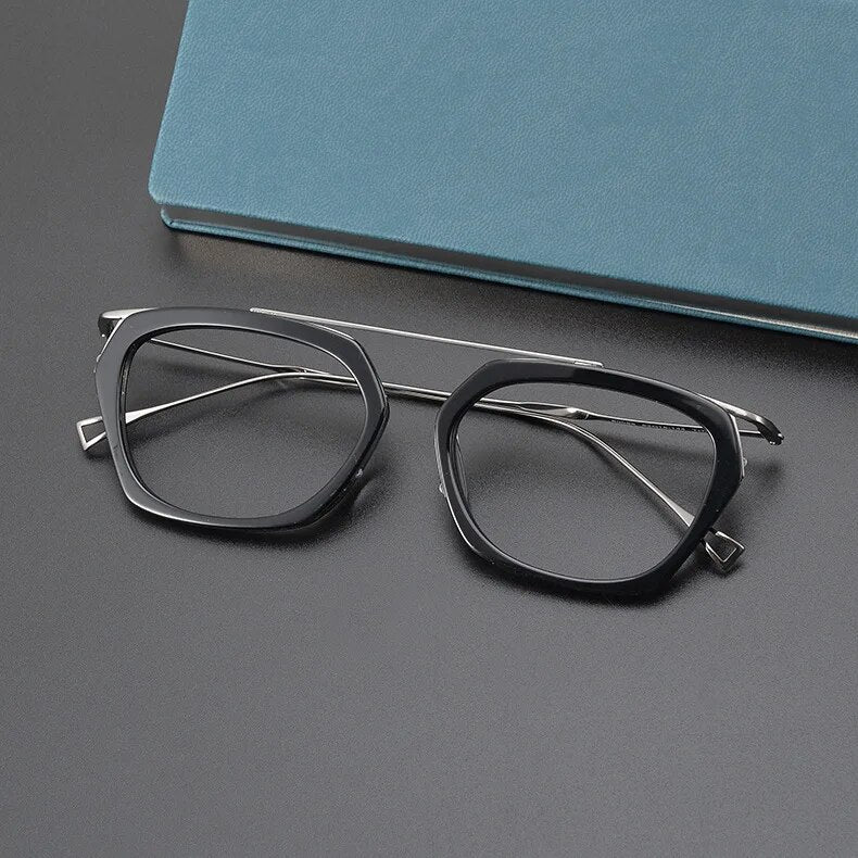 Classical Pure Titanium Square Eyeglasses Frames Black Optical Men glasses Prescription Designer Brand Polygon Eyewear