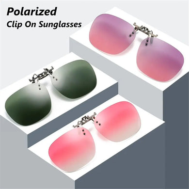Clip-On Polarized Sunglasses Convenient Flip-up Metal Clip Sun Glasses for Prescription Glasses Rimless Polygonal Shades Unisex