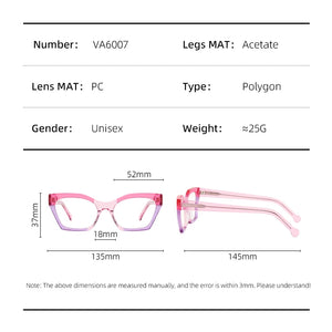 Colorful Transparent Acetate Eyeglasses Women Square Handmade Splicing Glasses Frames Optical Prescription Spectacles VA6007