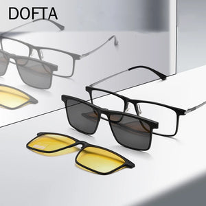 DOFTA Square Pure Titanium Optical Prescription Eyeglasses Frame Men Magnetic Clip Polarized UV400 Clip Glasses Frame 5965