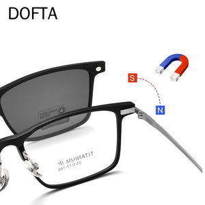 DOFTA Square Pure Titanium Optical Prescription Eyeglasses Frame Men Magnetic Clip Polarized UV400 Clip Glasses Frame 5965