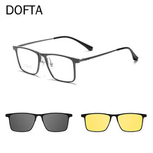 Carica l&#39;immagine nel visualizzatore di Gallery, DOFTA Square Pure Titanium Optical Prescription Eyeglasses Frame Men Magnetic Clip Polarized UV400 Clip Glasses Frame 5965