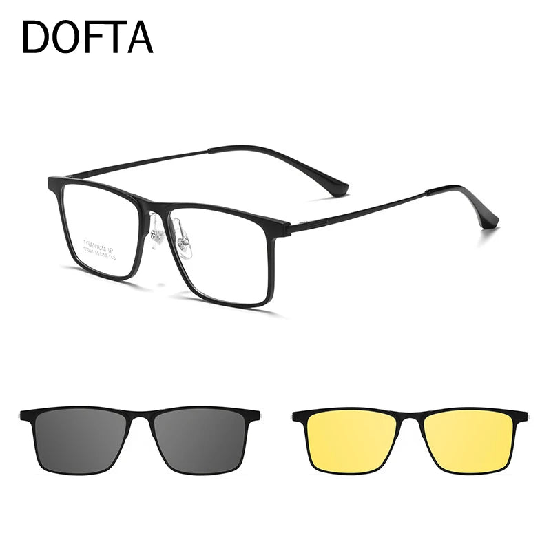 DOFTA Square Pure Titanium Optical Prescription Eyeglasses Frame Men Magnetic Clip Polarized UV400 Clip Glasses Frame 5965