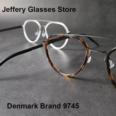 Denmark Brand Pure Titanium Glasses Frame Men Women  Pilot Double Beam Ultralight Optical Eyeglasses 9745 Read Eyewear