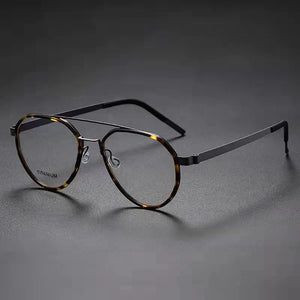 Denmark Brand Pure Titanium Glasses Frame Men Women  Pilot Double Beam Ultralight Optical Eyeglasses 9745 Read Eyewear