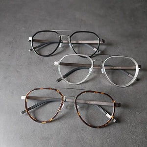 Denmark Brand Pure Titanium Glasses Frame Men Women  Pilot Double Beam Ultralight Optical Eyeglasses 9745 Read Eyewear