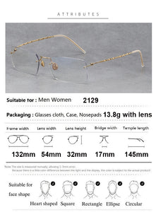 Denmark Brand Rimless Glasses Frame Men Women Pure Titanium Frameless Ultralight Eyeglasses Prescription Myopia Spectacles