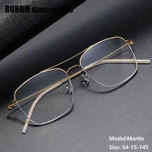 Denmark Brand Ultralight Screwless Titanium Square Glasses Frame Men Women Double Beam Optical Prescription Eyeglasses Martin