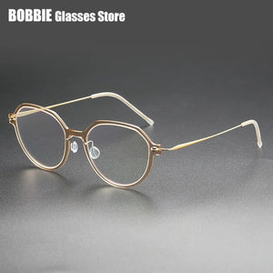 Denmark Eyeglasses Titanium Screwless Glasses Frame Women Polygon 6582 Prescription Myopia Optical Spectacle Eyewear Ultralight