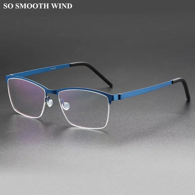 Denmark Screwless Myopia Glasses Frame 7405 Men Half Rim Square Titanium Eyeglasses Lady Prescription Optical Spectacles Eyewear