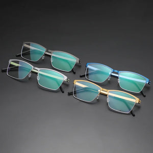 Denmark Screwless Myopia Glasses Frame 7405 Men Half Rim Square Titanium Eyeglasses Lady Prescription Optical Spectacles Eyewear