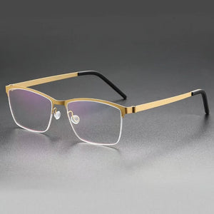 Denmark Screwless Myopia Glasses Frame 7405 Men Half Rim Square Titanium Eyeglasses Lady Prescription Optical Spectacles Eyewear