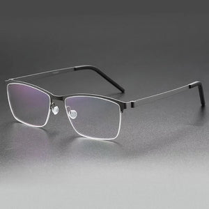 Denmark Screwless Myopia Glasses Frame 7405 Men Half Rim Square Titanium Eyeglasses Lady Prescription Optical Spectacles Eyewear