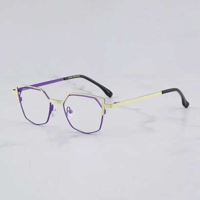 Designer Hand Craft Cat Eye Glasses Frame for Men EVANGELION Limited Edition INS Style Alloy Patchwork Purple Eyeglasses Women