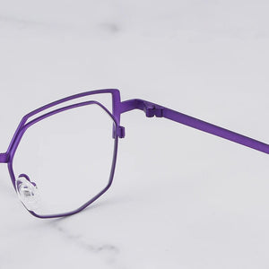 Designer Hand Craft Cat Eye Glasses Frame for Men EVANGELION Limited Edition INS Style Alloy Patchwork Purple Eyeglasses Women