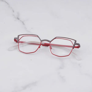 Designer Hand Craft Cat Eye Glasses Frame for Men EVANGELION Limited Edition INS Style Alloy Patchwork Purple Eyeglasses Women