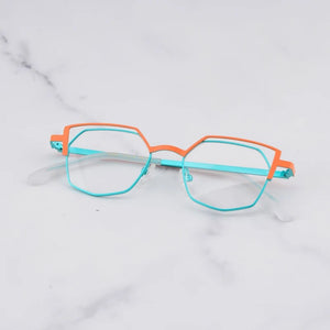Designer Hand Craft Cat Eye Glasses Frame for Men EVANGELION Limited Edition INS Style Alloy Patchwork Purple Eyeglasses Women
