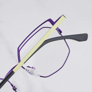 Designer Hand Craft Cat Eye Glasses Frame for Men EVANGELION Limited Edition INS Style Alloy Patchwork Purple Eyeglasses Women