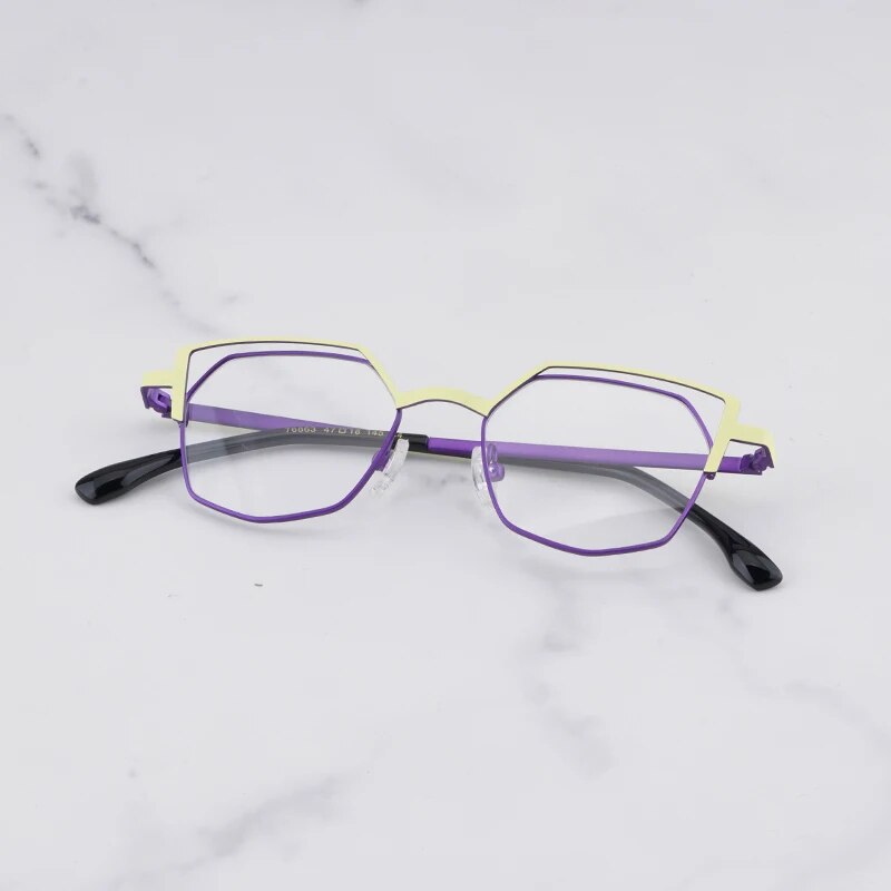 Designer Hand Craft Cat Eye Glasses Frame for Men EVANGELION Limited Edition INS Style Alloy Patchwork Purple Eyeglasses Women