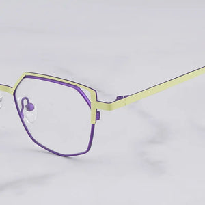 Designer Hand Craft Cat Eye Glasses Frame for Men EVANGELION Limited Edition INS Style Alloy Patchwork Purple Eyeglasses Women