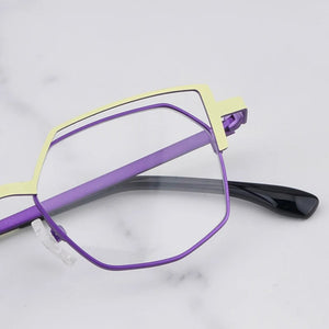Designer Hand Craft Cat Eye Glasses Frame for Men EVANGELION Limited Edition INS Style Alloy Patchwork Purple Eyeglasses Women