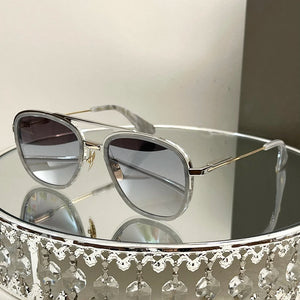 Double Bar metal frame oval sunglasses for men sunglasses  Gradient lens glasses Outdoor UV protection eyewear