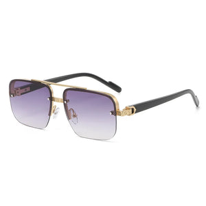 Double Layered Glasses Frame Half Frame Gradient Sunglasses Men Driving with Sunscreen Metal Sunglasses