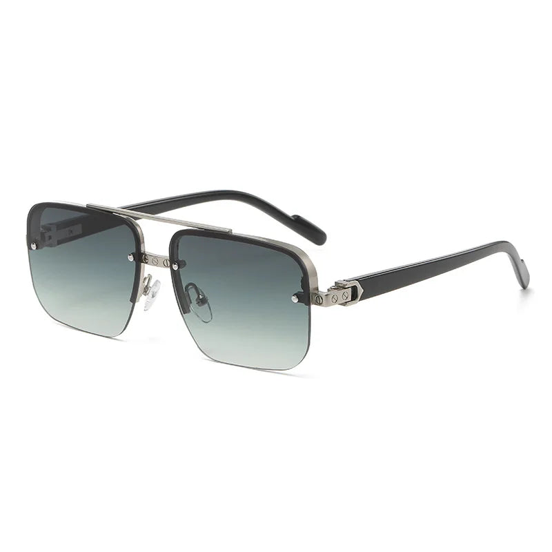 Double Layered Glasses Frame Half Frame Gradient Sunglasses Men Driving with Sunscreen Metal Sunglasses
