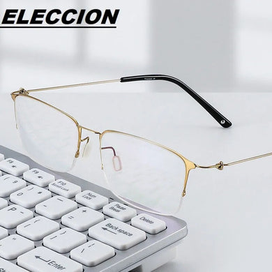 ELECCION Titanium Alloy Half Rim Glasses Frames for Men Ultralight Screwless Design Myopia Optical Spectacles Frame Women