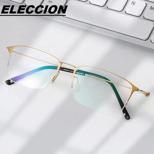 ELECCION Titanium Alloy Half Rim Glasses Frames for Men Ultralight Screwless Design Myopia Optical Spectacles Frame Women