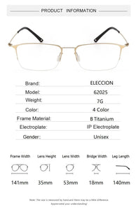 ELECCION Titanium Alloy Half Rim Glasses Frames for Men Ultralight Screwless Design Myopia Optical Spectacles Frame Women