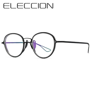 ELECCION Titanium Glasses Frame Men Vintage Round Prescription Eyeglasses Women Optical Eyewear with Titanium Ineer Ring