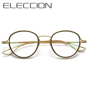 ELECCION Titanium Glasses Frame Men Vintage Round Prescription Eyeglasses Women Optical Eyewear with Titanium Ineer Ring