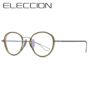 ELECCION Titanium Glasses Frame Men Vintage Round Prescription Eyeglasses Women Optical Eyewear with Titanium Ineer Ring