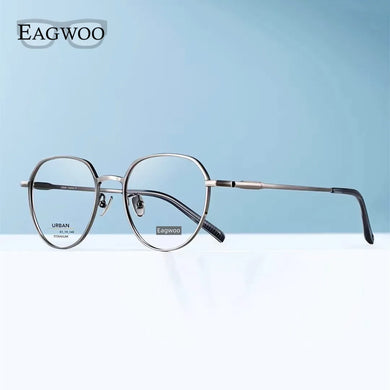 Eagwoo Pure Titanium Eyeglasses Full Rim Optical Round Vintage Nerd Frame Prescription Spectacle Small Face Suitable Boy Girl