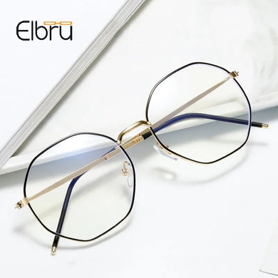 Elbru Anti-blue Light Metal Eyeglasses Frame Women Men Clear Lens Glasses Fake Glasses Irregular Optical Glasses Frame