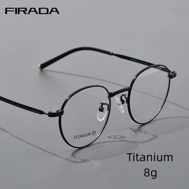 FIRADA  Comfortable Eyeglasses Vintage Luxury Round Titanium Eyewear Optical Prescription Glasses Frame Men Women JANE-MC