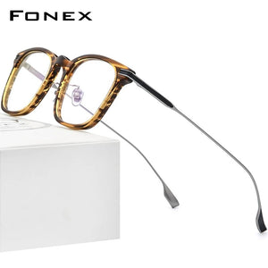 FONEX Acetate Titanium Eyeglasses Frame Men Retro Square Prescription Glasses Women  Vintage Myopia Optical Eyewear F85706