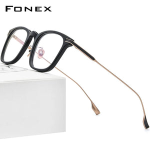 FONEX Acetate Titanium Eyeglasses Frame Men Retro Square Prescription Glasses Women  Vintage Myopia Optical Eyewear F85706