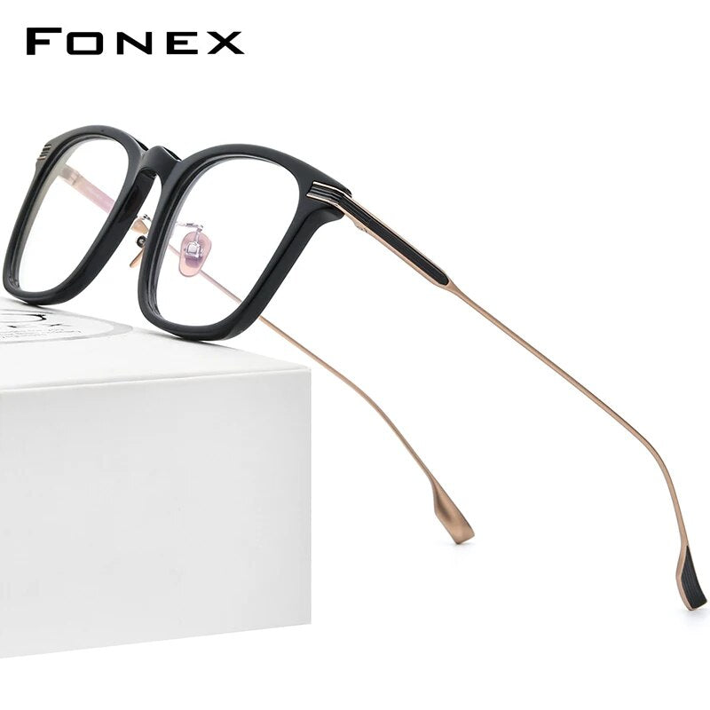 FONEX Acetate Titanium Eyeglasses Frame Men Retro Square Prescription Glasses Women  Vintage Myopia Optical Eyewear F85706