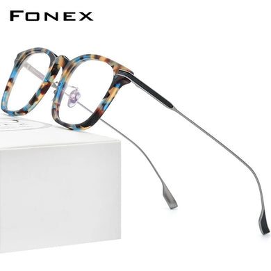FONEX Acetate Titanium Eyeglasses Frame Men Retro Square Prescription Glasses Women  Vintage Myopia Optical Eyewear F85706