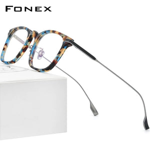 FONEX Acetate Titanium Eyeglasses Frame Men Retro Square Prescription Glasses Women  Vintage Myopia Optical Eyewear F85706