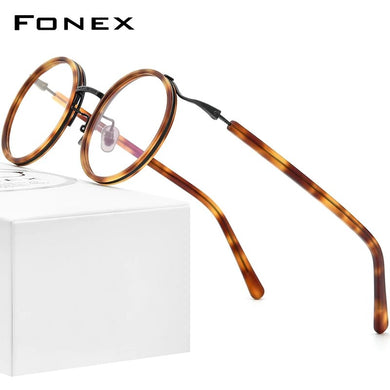 FONEX Acetate Titanium Glasses Frame Men  Retro Vintage Round Prescription Eyeglasses Women Spectacle Optical Eyewear F85676