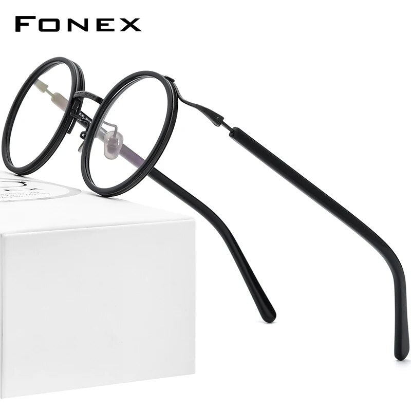 FONEX Acetate Titanium Glasses Frame Men  Retro Vintage Round Prescription Eyeglasses Women Spectacle Optical Eyewear F85676