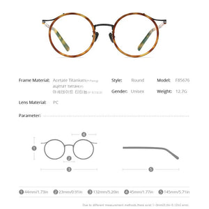 FONEX Acetate Titanium Glasses Frame Men  Retro Vintage Round Prescription Eyeglasses Women Spectacle Optical Eyewear F85676