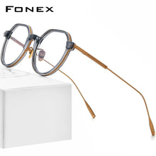 Load image into Gallery viewer, FONEX Acetate Titanium Glasses Frame Men Vintage Polygon Prescription Eyeglasses Women Myopia Optical Spectacles Eyewear LILAC