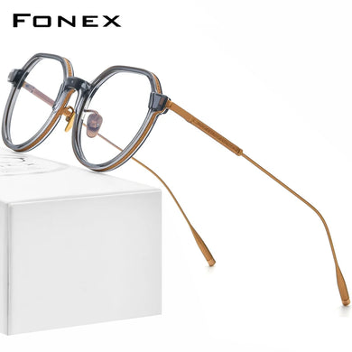 FONEX Acetate Titanium Glasses Frame Men Vintage Polygon Prescription Eyeglasses Women Myopia Optical Spectacles Eyewear LILAC