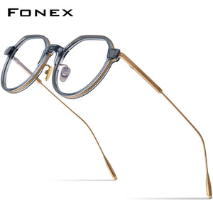 FONEX Acetate Titanium Glasses Frame Men Vintage Polygon Prescription Eyeglasses Women Myopia Optical Spectacles Eyewear LILAC